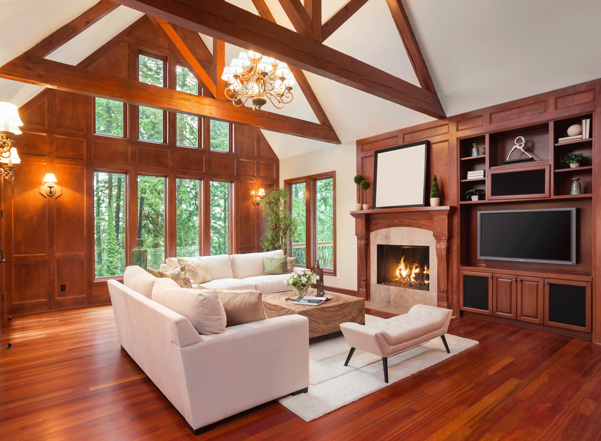 Living Room Vaulted Ceiling Beam With Lighting