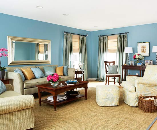 living room with light blue walls