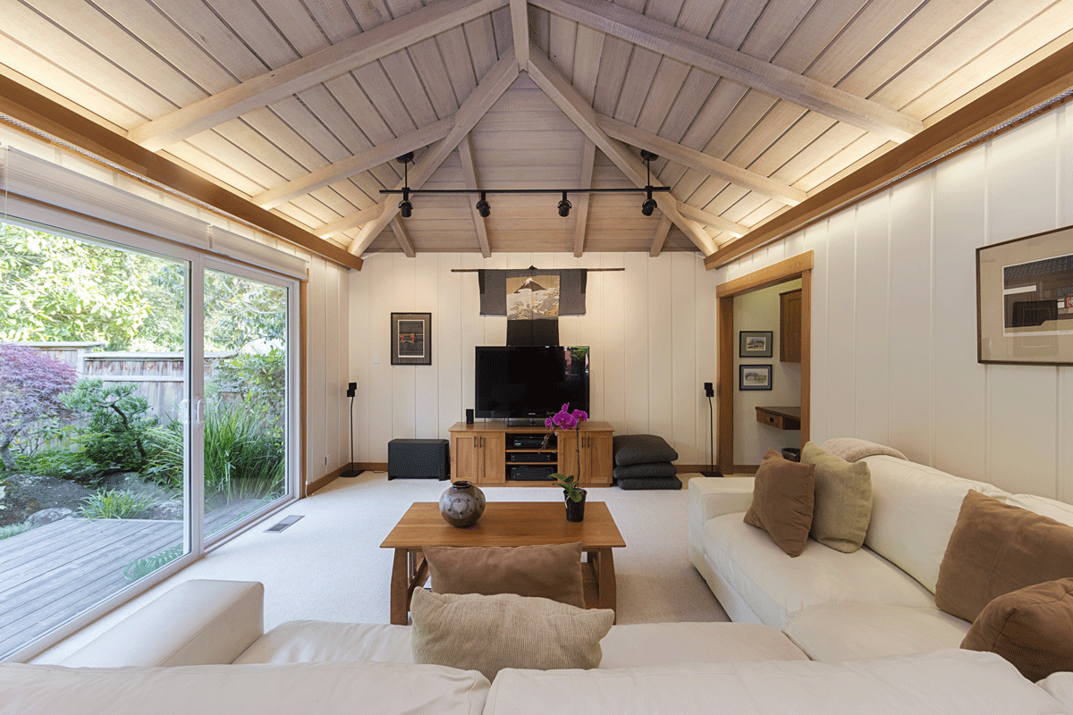 angled ceiling living room