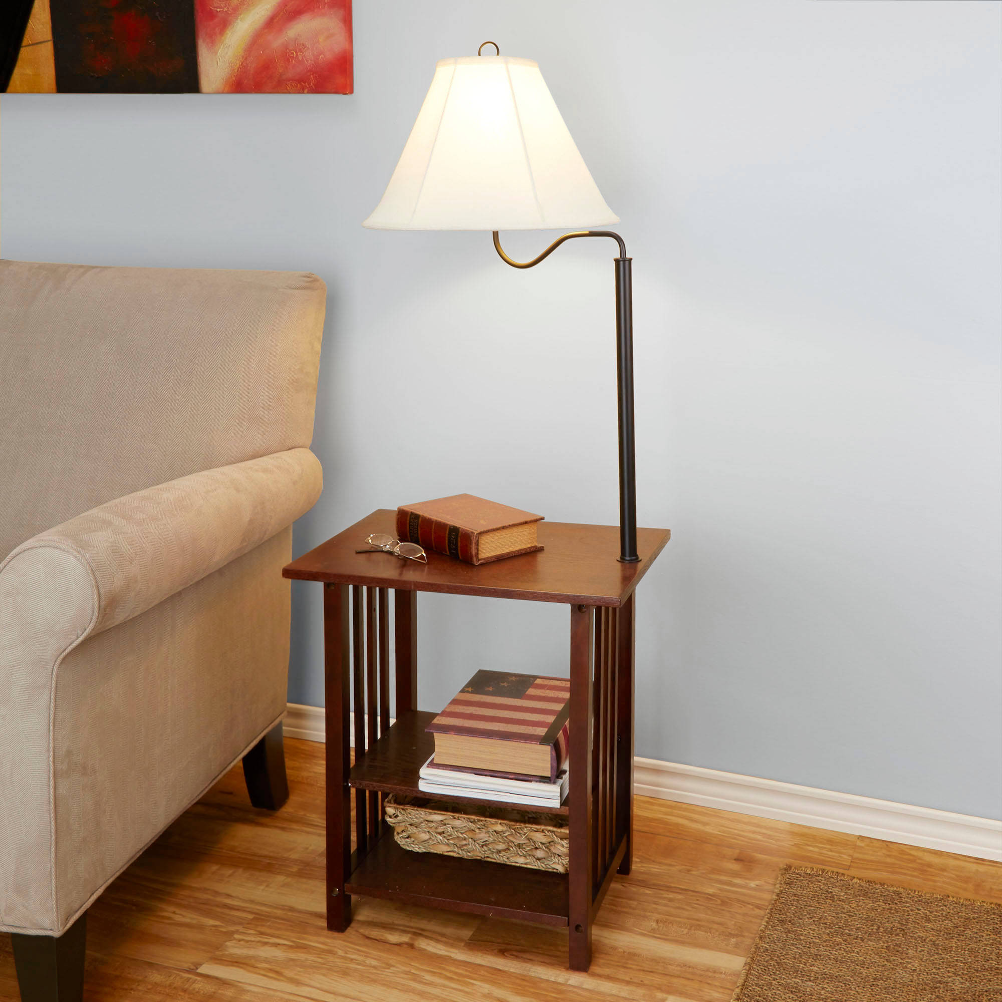 end table with light attached