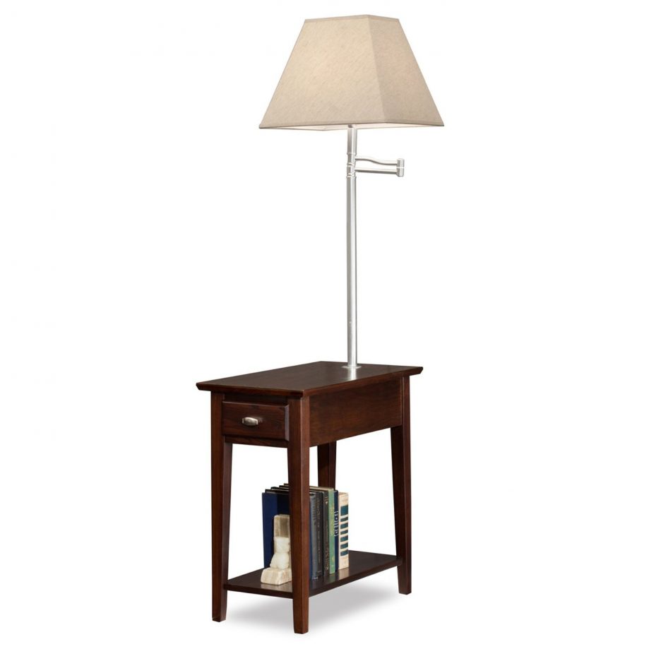 End Table With Lamp Attached 10, Vintage Wood Side Table With Lamp Attached