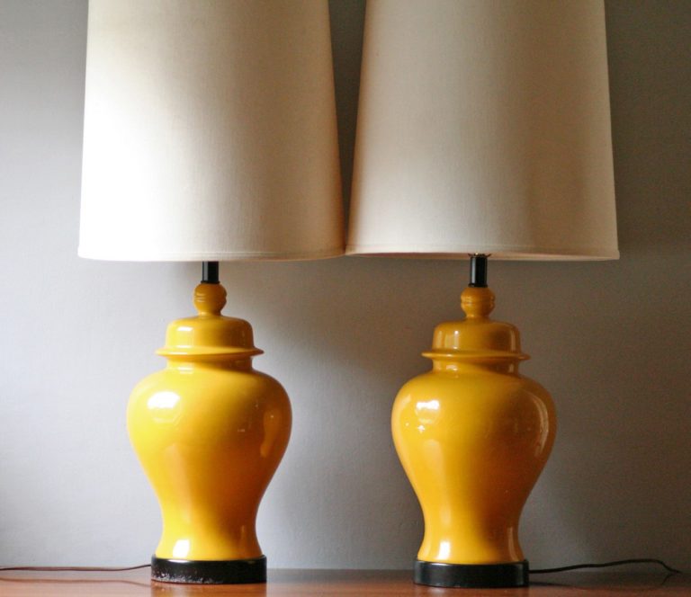 Yellow ceramic table lamp gives highlights to any zone of your room