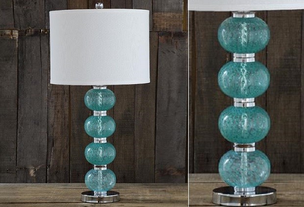 aqua glass table lamp photo - 6