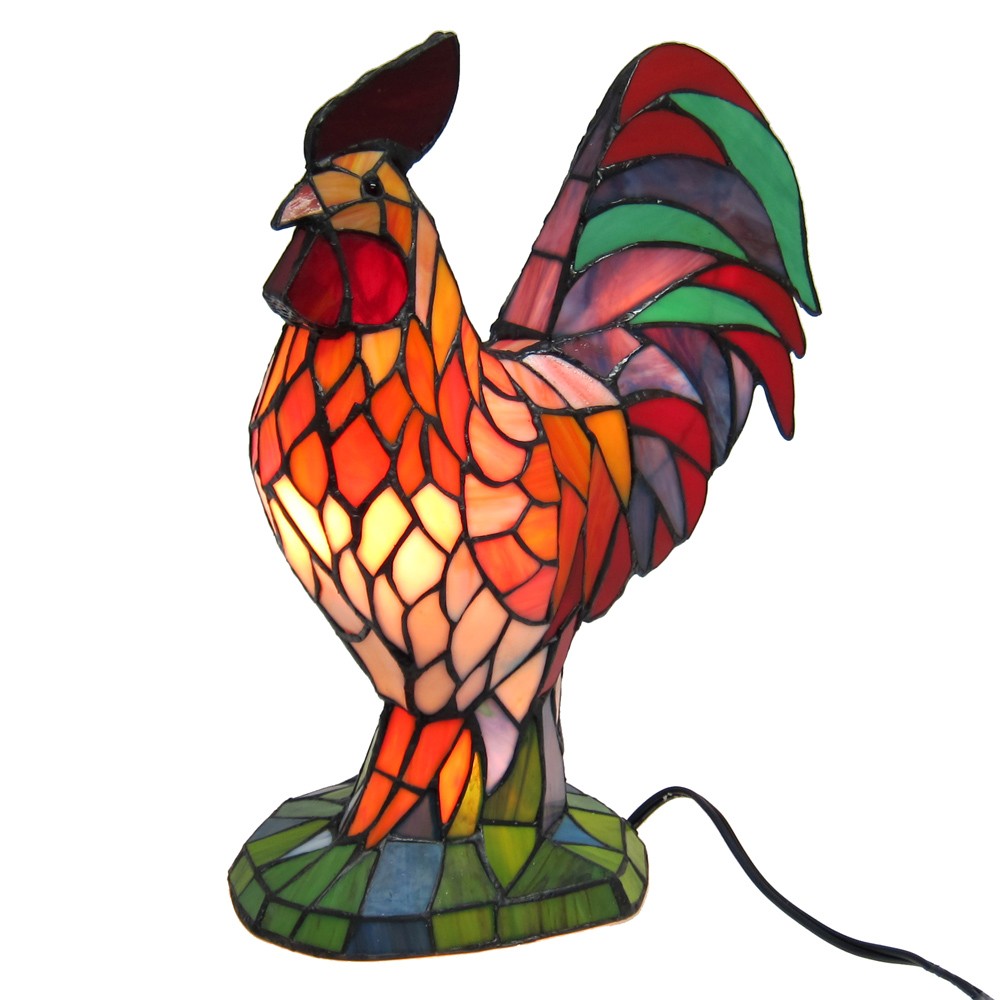 stained glass rooster lamp photo - 2