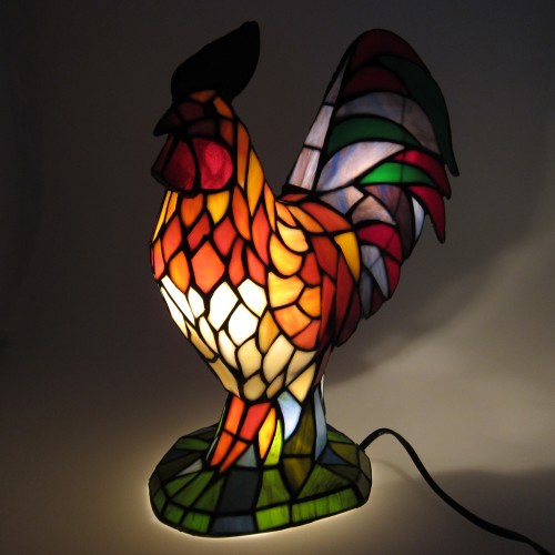 stained glass rooster lamp photo - 7