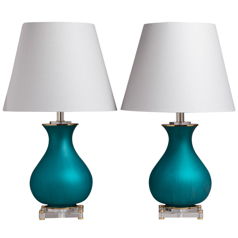 teal glass lamp photo - 1