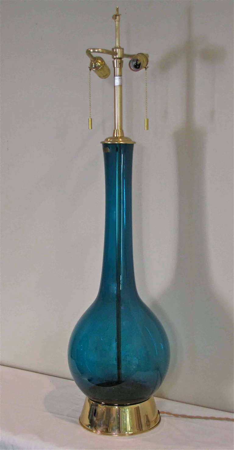 teal glass lamp photo - 10