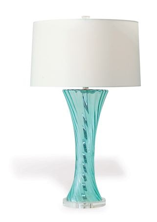 teal glass lamp photo - 2