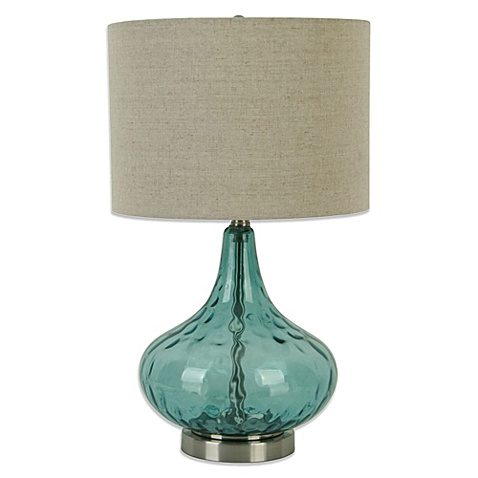 teal glass lamp photo - 4