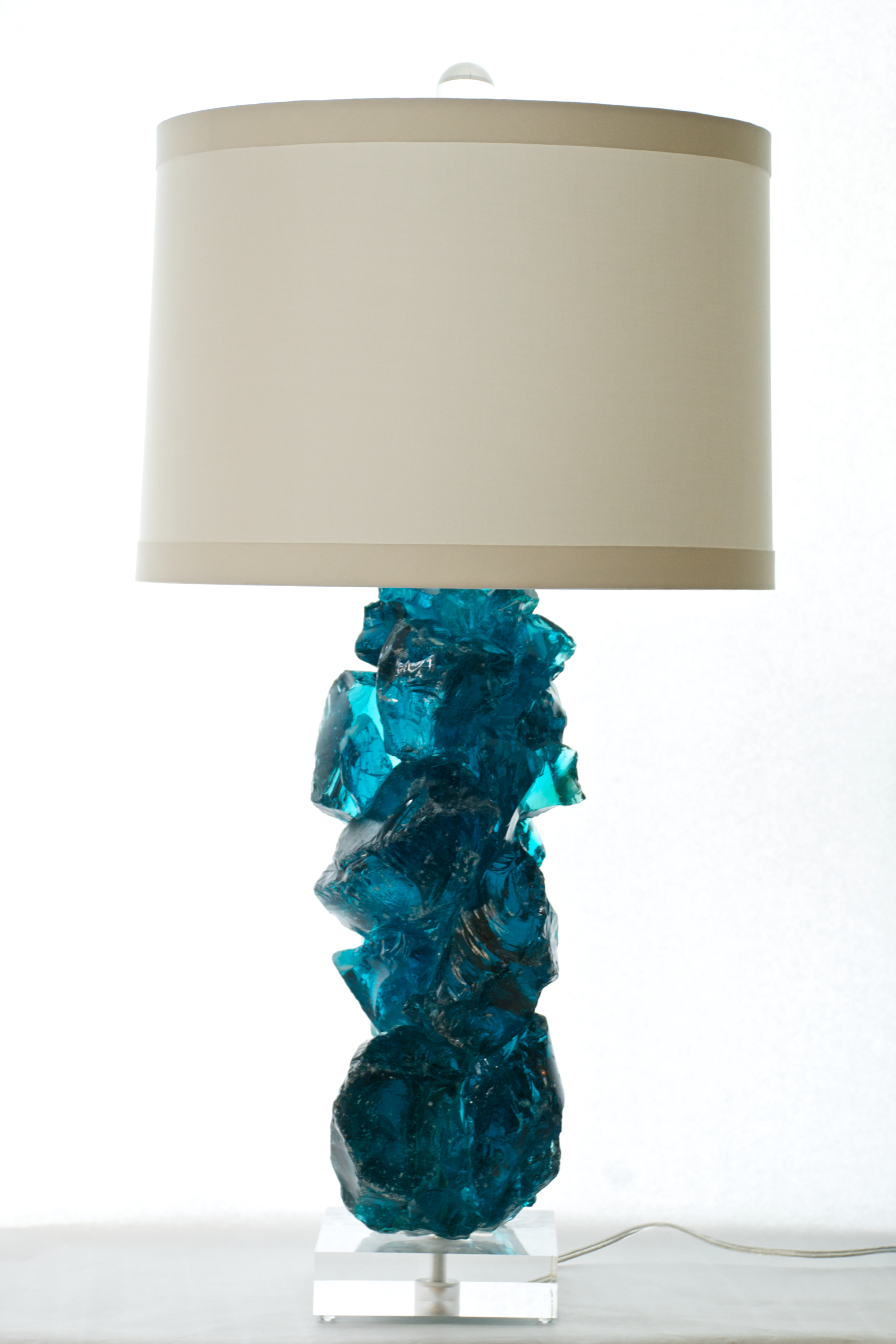 teal glass lamp photo - 6