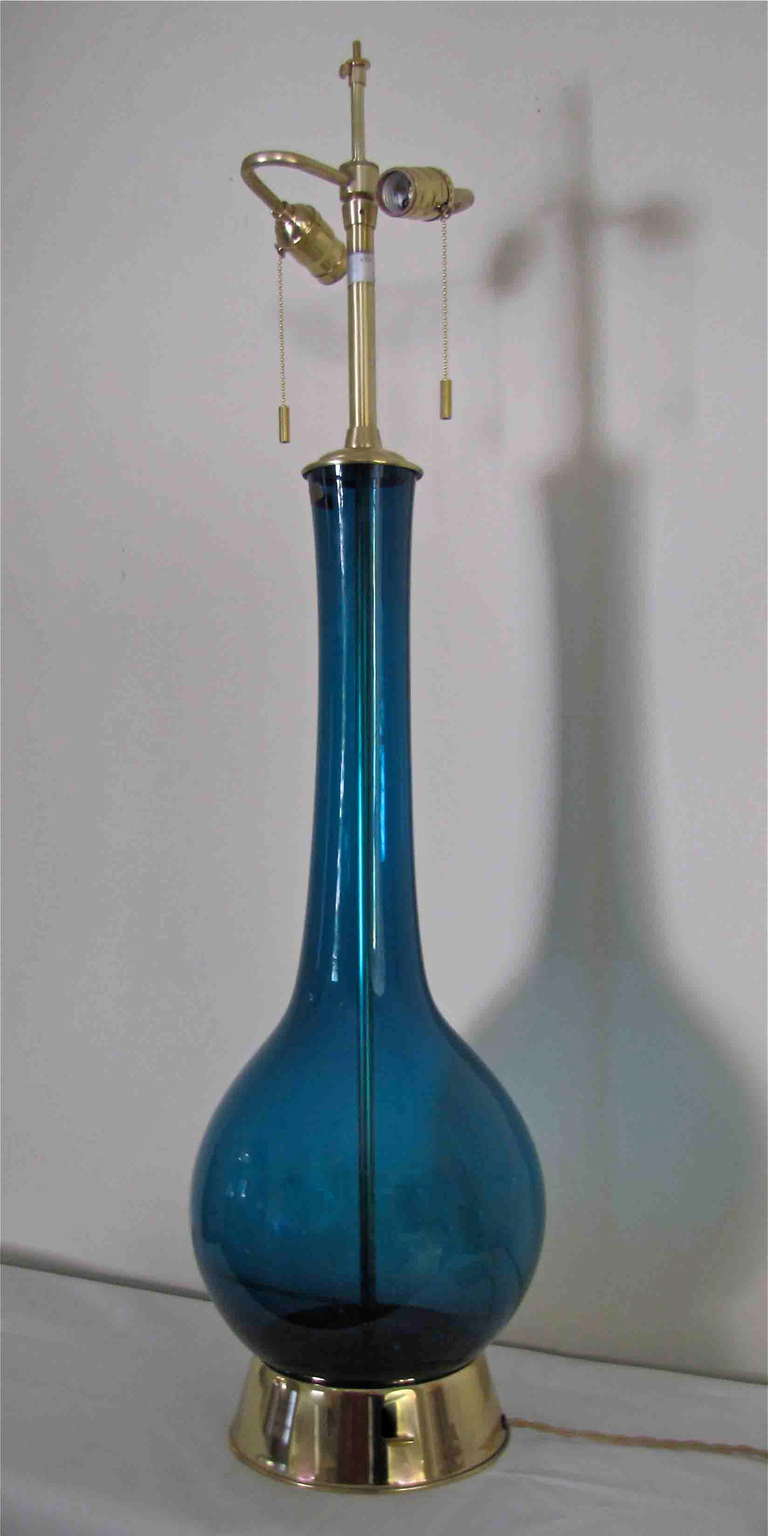 teal glass lamp photo - 8